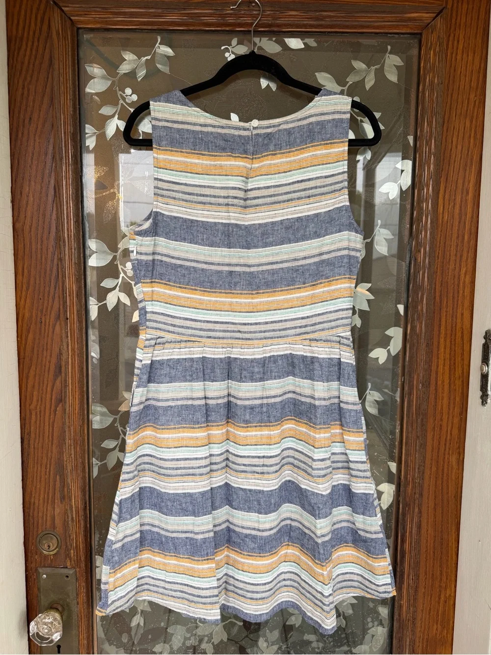 BeachLunchLounge Women's Medium Blue Striped Linen Blend Dress Coastal Beach EUC
